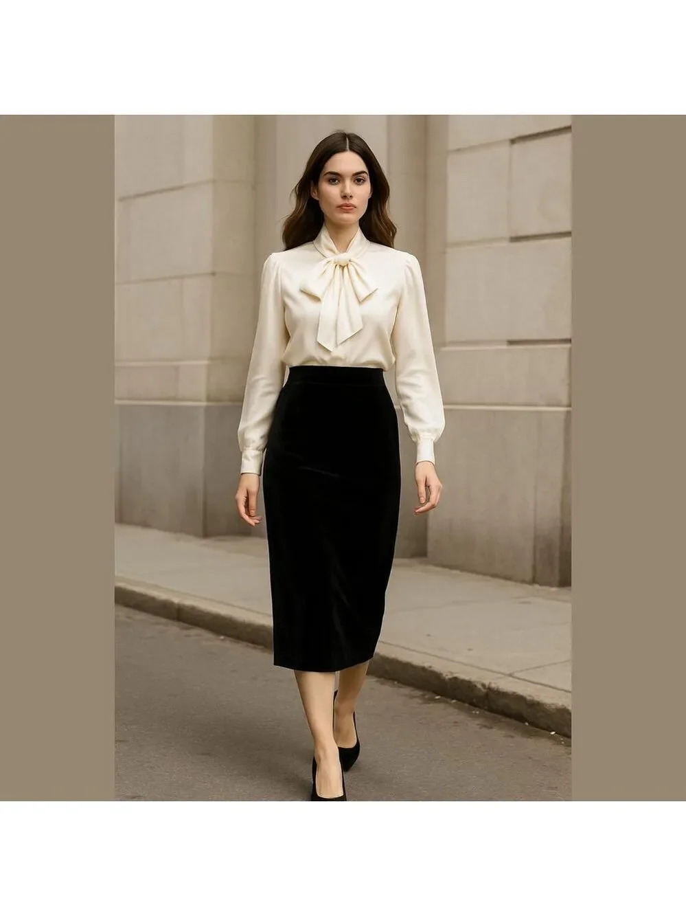NWT 90s STEPHANIE QUELLER VELVET BLACK MIDI PENCIL SKIRT LUXURY SZ 14W